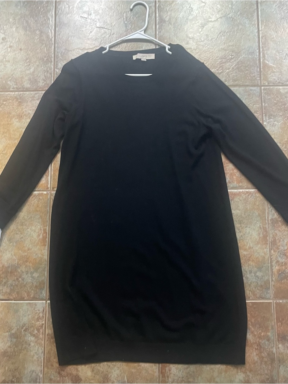 LOFT Black Crewneck Sweater Knee Length Sweater Dress